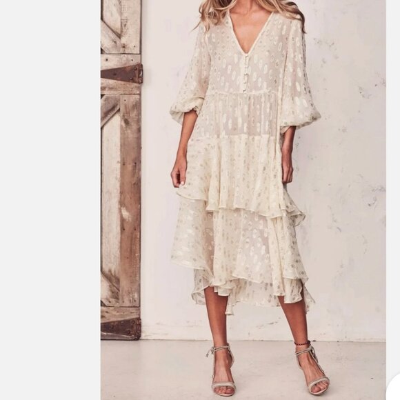 LoveShackFancy Aleksandra Midi Dress 100% Silk SMALL - Picture 1 of 8